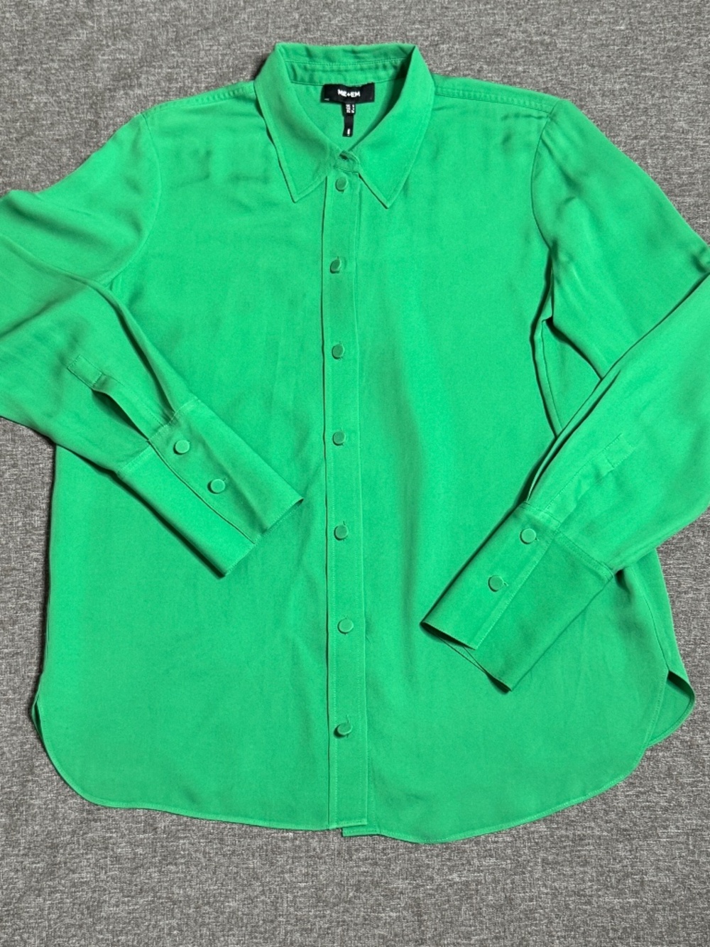 ME+EM | Kelly Green Button-Front Blouse | Size 4 | 100% Silk